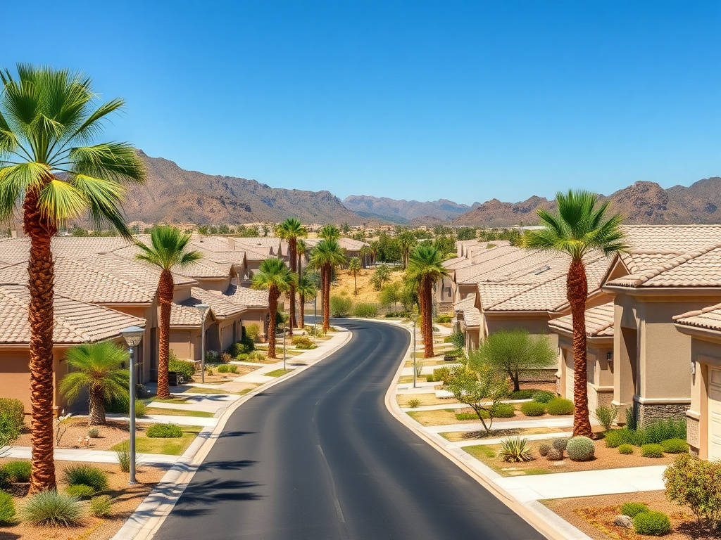 Aerial view of a Phoenix master-planned community with uniform tile and foam roof colors